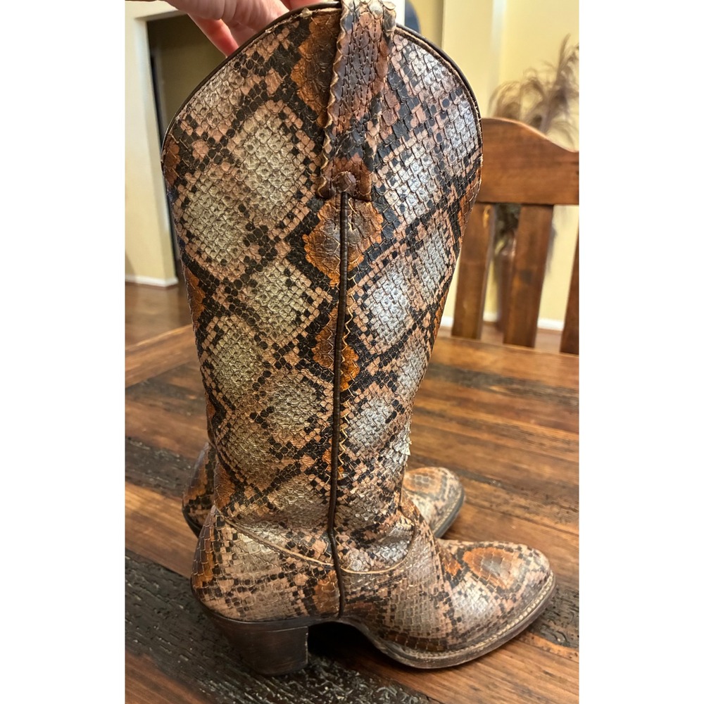 Idyllwind Brown and Cream Snakeskin-Print Heeled Cowboy Boots - Picture 2 of 4